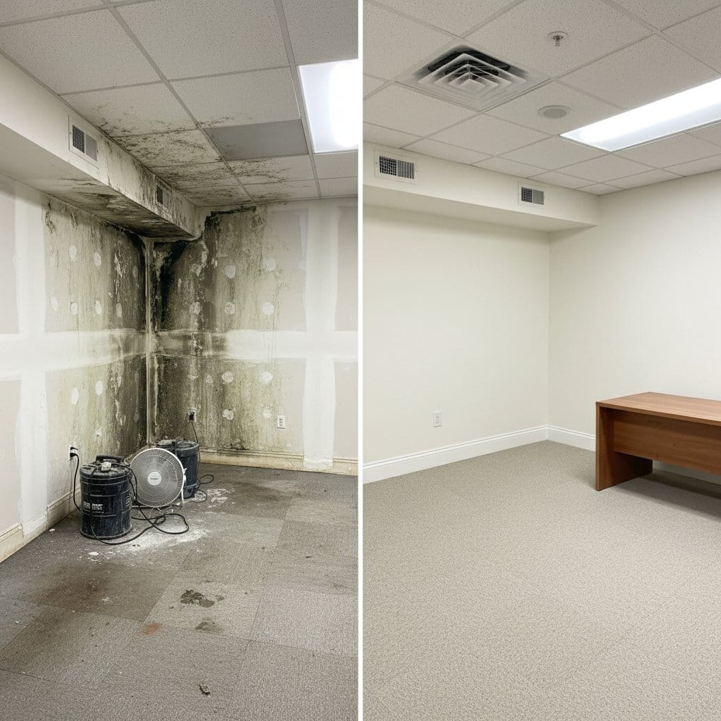 Mold Testing & Lab Reporting restoration — commercial office space of Tudor home in Teaneck, NJ