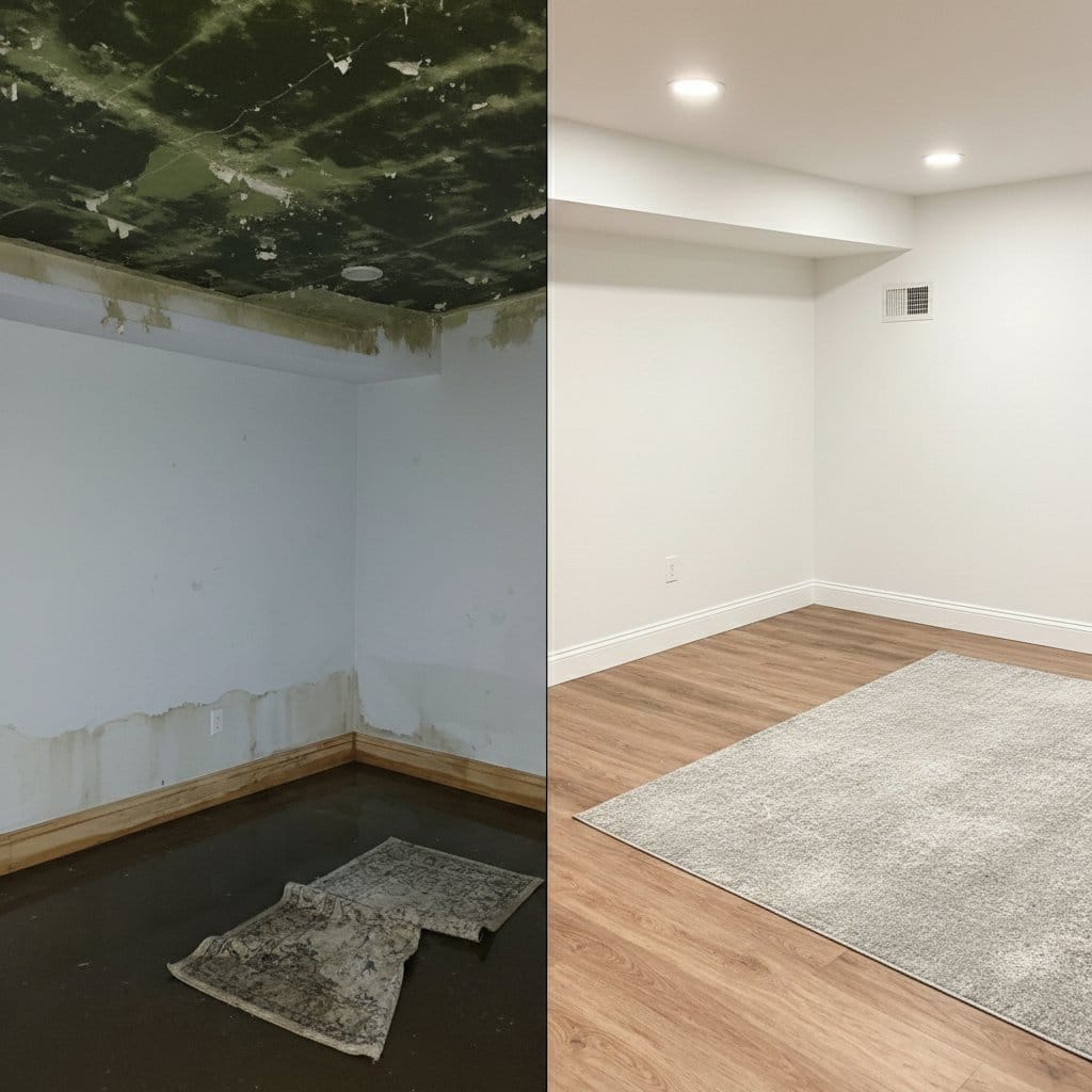 Before and after bathroom & kitchen mold removal in Teaneck bi-level home bedroom